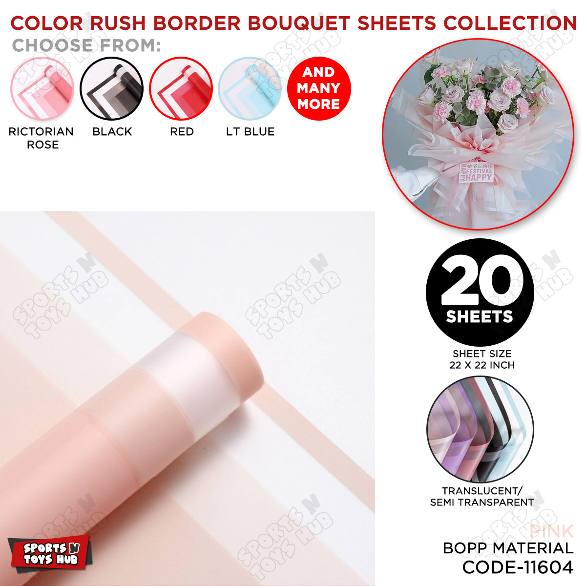 Color Rush Border Bouquet Sheet, Floral Gifting Sheets, Wrapping Paper Collections