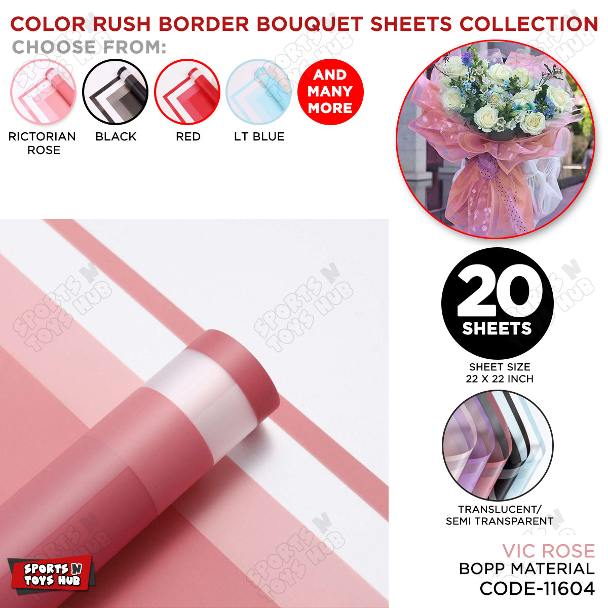 Color Rush Border Bouquet Sheet, Floral Gifting Sheets, Wrapping Paper Collections