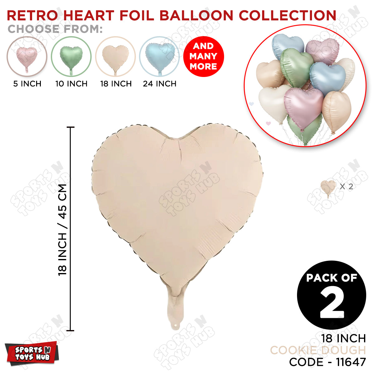 18 Inch - Retro Cookie Dough Heart Foil Balloon