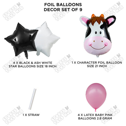 Cow Face Pack Of 9 Foil Balloon Set