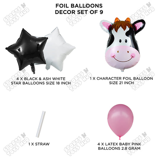 Cow Face Pack Of 9 Foil Balloon Set
