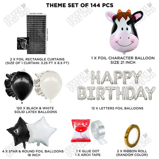 Cow Face Foil Balloon Set Pack of 5 with Happy Birthday Foil Letter Banner – Farm Animal Birthday Party Decoration Kit for Kids, Boys, Girls, Baby Shower & Barnyard Theme Balloon Arch