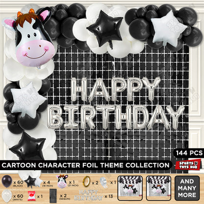 Cow Face Foil Balloon Set Pack of 5 with Happy Birthday Foil Letter Banner – Farm Animal Birthday Party Decoration Kit for Kids, Boys, Girls, Baby Shower & Barnyard Theme Balloon Arch