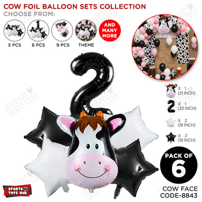 Cow Face Pack Of 6 Foil Balloon Set With 32 Inch Foil Number