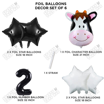 Cow Face Pack Of 6 Foil Balloon Set With 32 Inch Foil Number