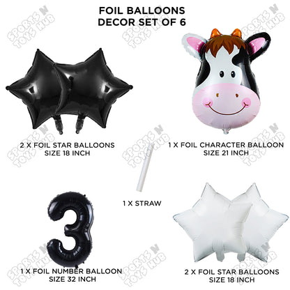 Cow Face Pack Of 6 Foil Balloon Set With 32 Inch Foil Number
