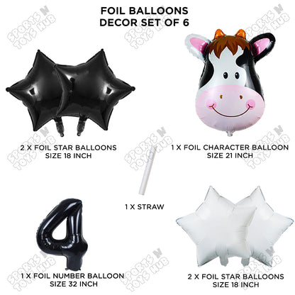 Cow Face Pack Of 6 Foil Balloon Set With 32 Inch Foil Number