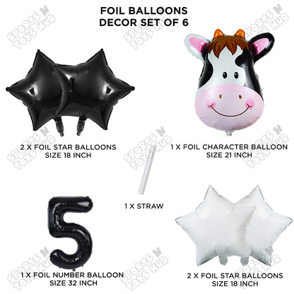 Cow Face Pack Of 6 Foil Balloon Set With 32 Inch Foil Number