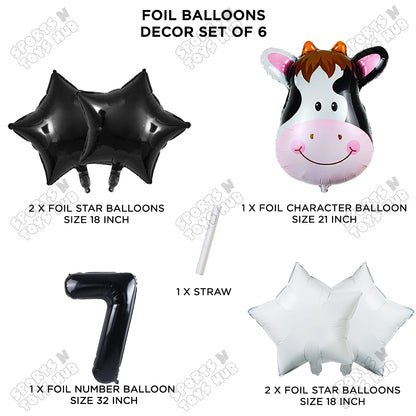 Cow Face Pack Of 6 Foil Balloon Set With 32 Inch Foil Number