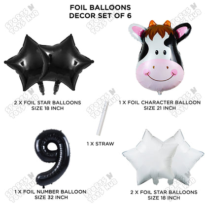 Cow Face Pack Of 6 Foil Balloon Set With 32 Inch Foil Number