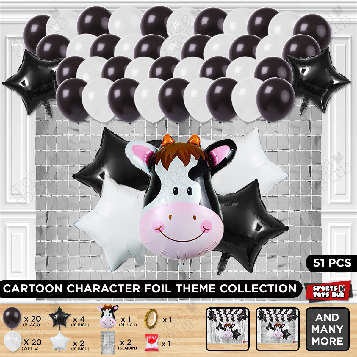 Cow Face Foil Balloon Set Theme – Farm Animal Birthday Party Decoration Kit for Kids, Boys, Girls, Baby Shower & Barnyard Celebration