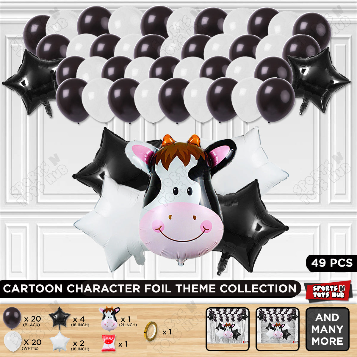 Cow Face Foil Balloon Set Theme – Farm Animal Birthday Party Decoration Kit for Kids, Boys, Girls, Baby Shower & Barnyard Celebration