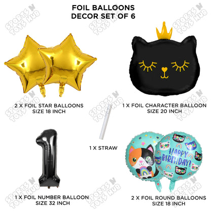 Cartoon Crown Kitten Cat Pack Of 6 Character Foil Balloon