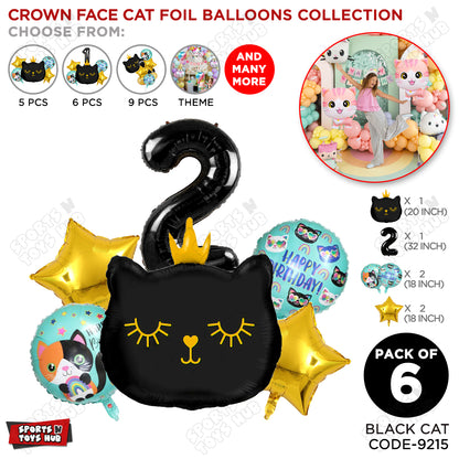 Cartoon Crown Kitten Cat Pack Of 6 Character Foil Balloon