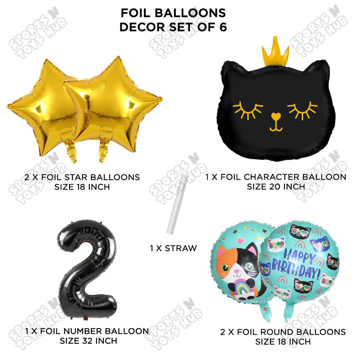 Cartoon Crown Kitten Cat Pack Of 6 Character Foil Balloon