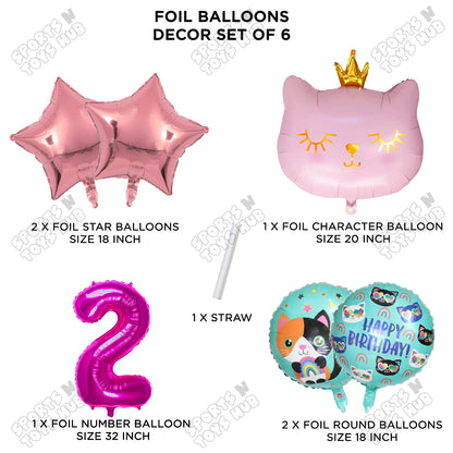 Cartoon Crown Pink Kitten Cat Pack Of 6 Character Foil Balloon