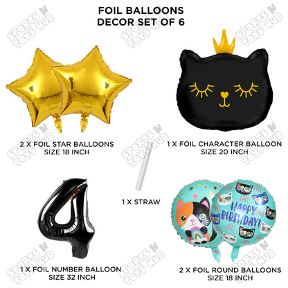 Cartoon Crown Kitten Cat Pack Of 6 Character Foil Balloon