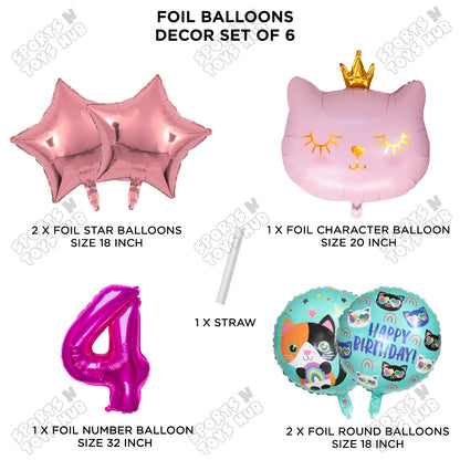 Cartoon Crown Pink Kitten Cat Pack Of 6 Character Foil Balloon