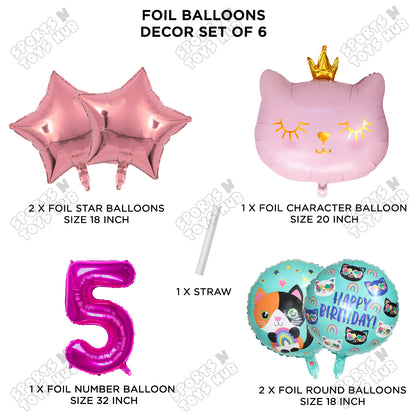 Cartoon Crown Pink Kitten Cat Pack Of 6 Character Foil Balloon