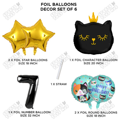 Cartoon Crown Kitten Cat Pack Of 6 Character Foil Balloon