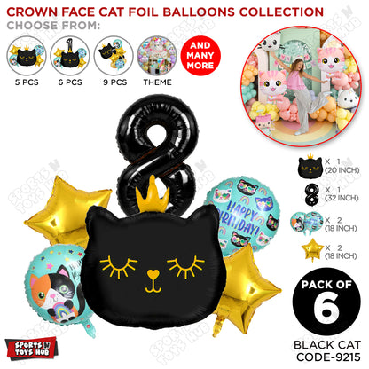 Cartoon Crown Kitten Cat Pack Of 6 Character Foil Balloon
