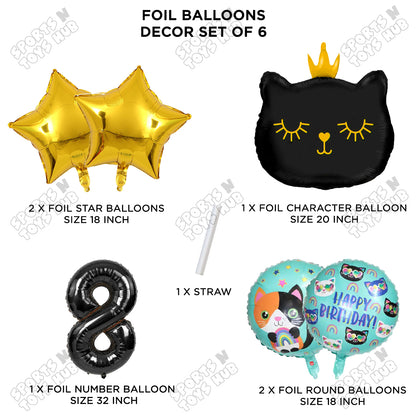 Cartoon Crown Kitten Cat Pack Of 6 Character Foil Balloon