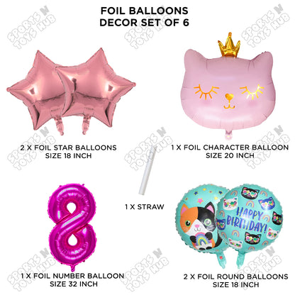 Cartoon Crown Pink Kitten Cat Pack Of 6 Character Foil Balloon