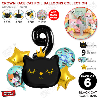Cartoon Crown Kitten Cat Pack Of 6 Character Foil Balloon