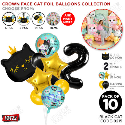 Cartoon Character Crown Cat Foil Balloon - Pack Of 10