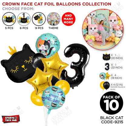 Cartoon Character Crown Cat Foil Balloon - Pack Of 10