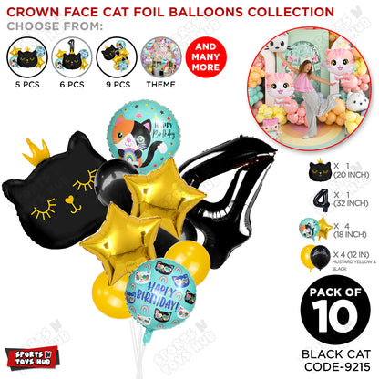 Cartoon Character Crown Cat Foil Balloon - Pack Of 10