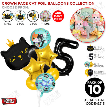 Cartoon Character Crown Cat Foil Balloon - Pack Of 10