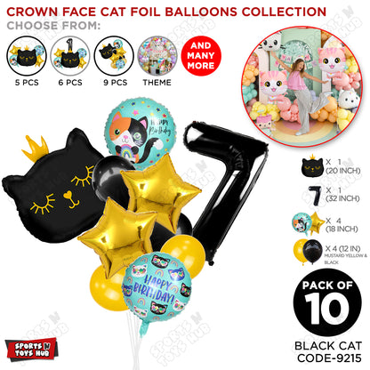 Cartoon Character Crown Cat Foil Balloon - Pack Of 10
