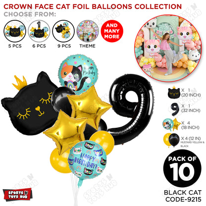 Cartoon Character Crown Cat Foil Balloon - Pack Of 10