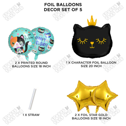 Black Kitten Cute Cat Foil Balloons - Pack of 5
