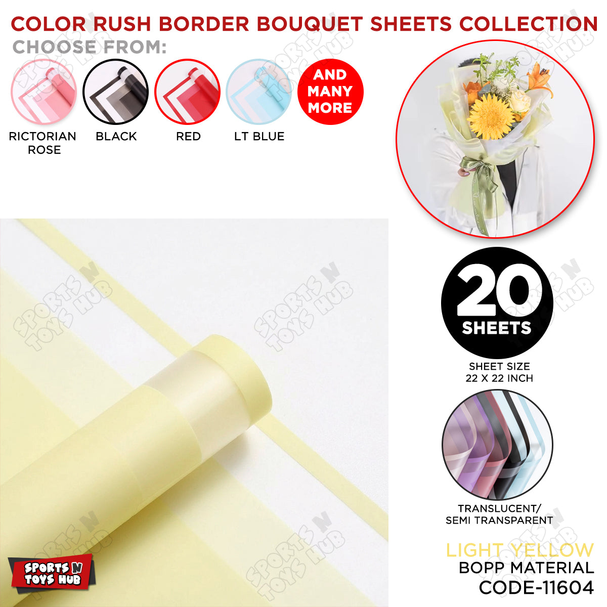 Color Rush Border Bouquet Sheet, Floral Gifting Sheets, Wrapping Paper Collections