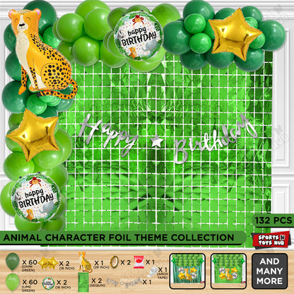 Jungle Safari Leopard Foil Balloon Set With Happy Birthday Cursive Card Banner Arch Theme