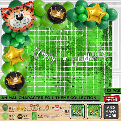 Tiger Jungle Safari Foil Balloon With Happy Birthday Cursive Banner Arch Theme