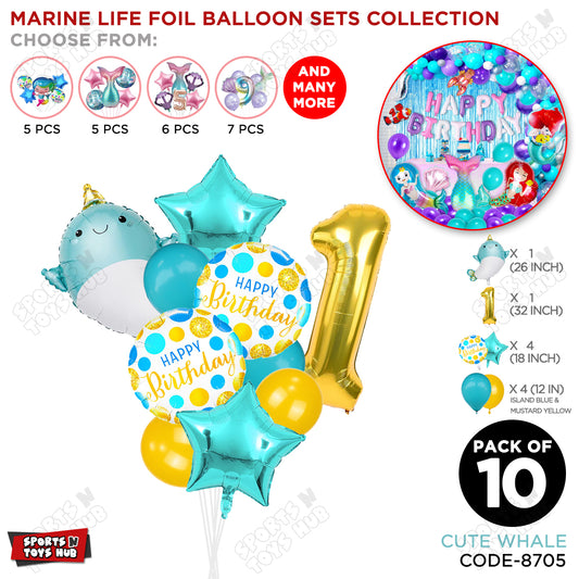 Cute Whale Foil Balloon Pack Of 10 Set With 32 Inch Foil Number Balloons