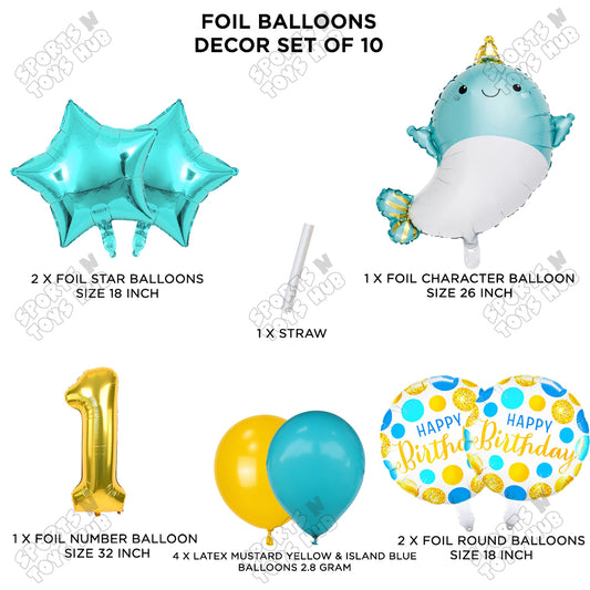 Cute Whale Foil Balloon Pack Of 10 Set With 32 Inch Foil Number Balloons