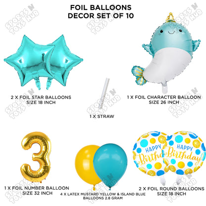 Cute Whale Foil Balloon Pack Of 10 Set With 32 Inch Foil Number Balloons