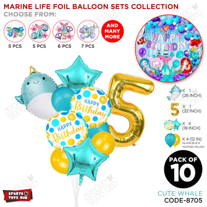 Cute Whale Foil Balloon Pack Of 10 Set With 32 Inch Foil Number Balloons
