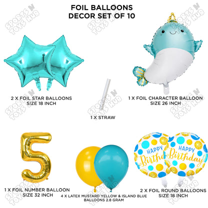 Cute Whale Foil Balloon Pack Of 10 Set With 32 Inch Foil Number Balloons