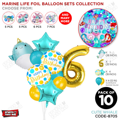 Cute Whale Foil Balloon Pack Of 10 Set With 32 Inch Foil Number Balloons