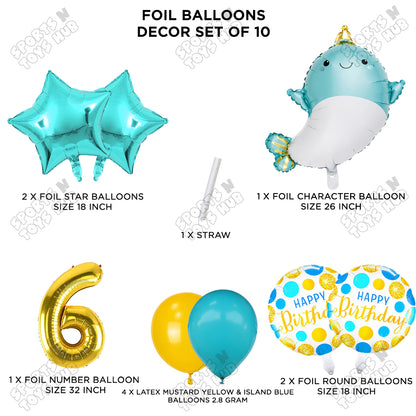 Cute Whale Foil Balloon Pack Of 10 Set With 32 Inch Foil Number Balloons
