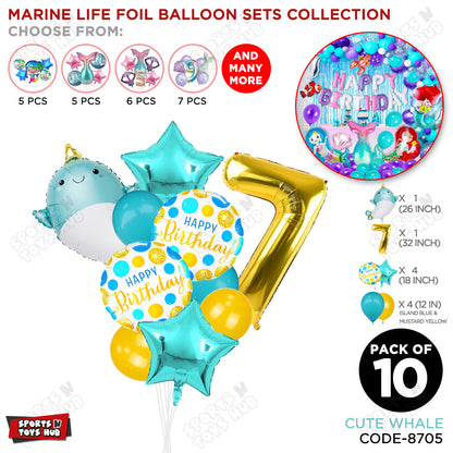 Cute Whale Foil Balloon Pack Of 10 Set With 32 Inch Foil Number Balloons