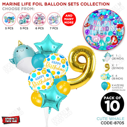 Cute Whale Foil Balloon Pack Of 10 Set With 32 Inch Foil Number Balloons