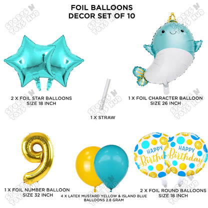 Cute Whale Foil Balloon Pack Of 10 Set With 32 Inch Foil Number Balloons