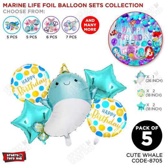 Cute Whale Pack Of 5 Foil Balloon Set