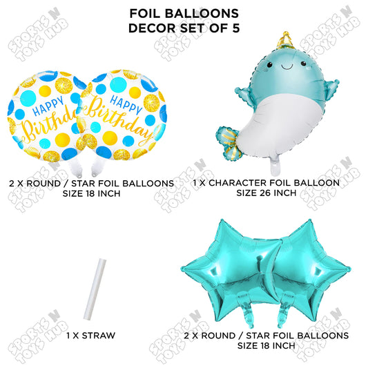 Cute Whale Pack Of 5 Foil Balloon Set